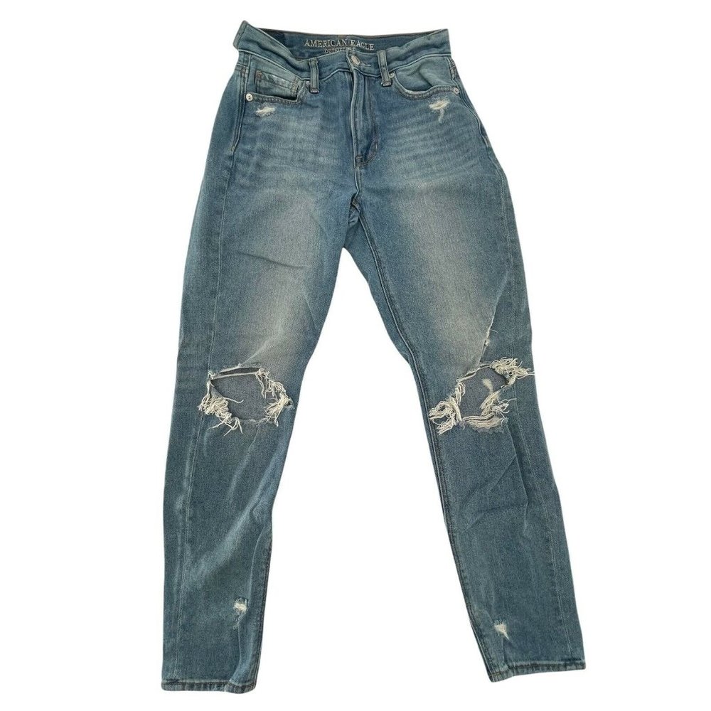 American Eagle Outfitters Mom Jeans size 0 Distressed Light Wash